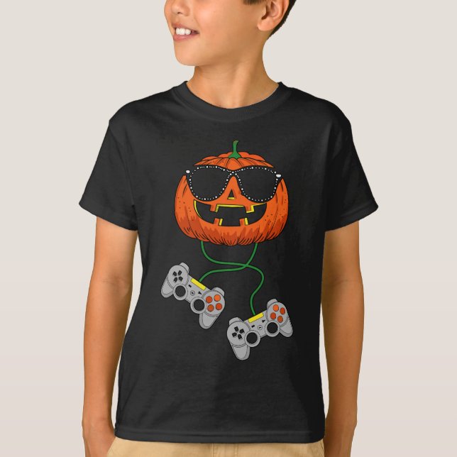 Halloween Kürbislaterne Gamer Boys Kids Men Fun H T-Shirt (Vorderseite)