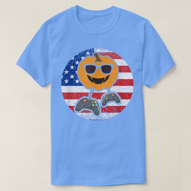 Halloween Kürbislaterne Gamer Sunglasses Amerikane T-Shirt (Design vorne)