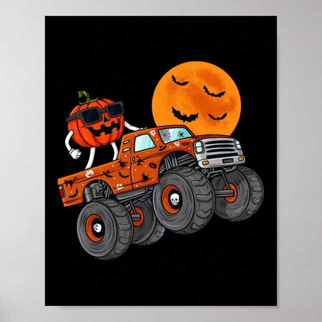 Halloween Kürbislaterne Monster Truck Kleinkind Bo Poster (Vorne)