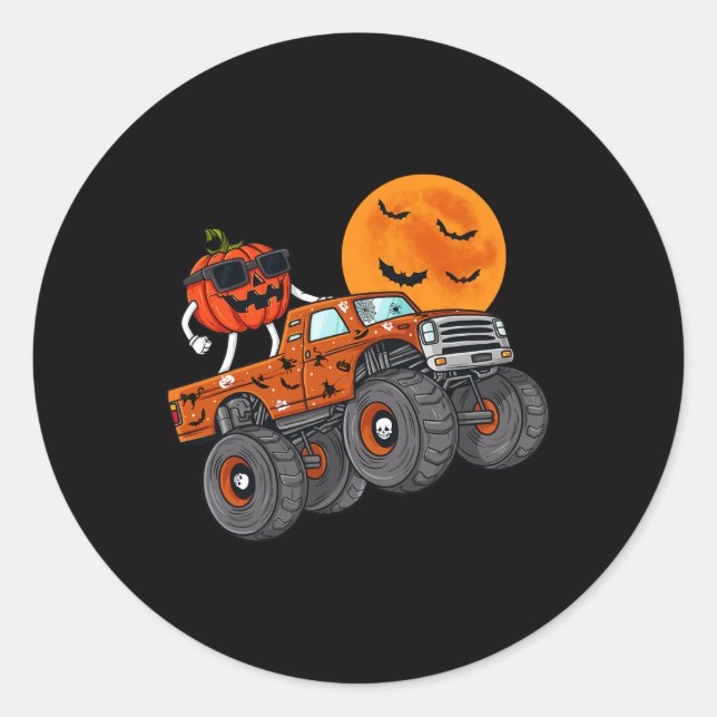 Halloween Kürbislaterne Monster Truck Kleinkind Bo Runder Aufkleber (Vorderseite)