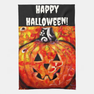 Halloween Kürbislaterne Orange Personalisiert Geschirrtuch
