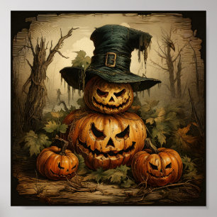 Halloween Kürbislaterne Orange Pumpkins Poster
