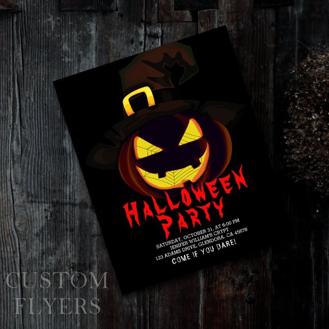 Halloween-Kürbislaterne-Party Einladung Flyer (Set the mood for a hauntingly good time with this spooky Jack O' Lantern design invitation!)