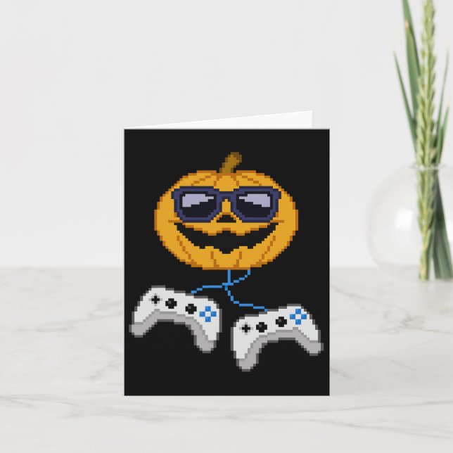 Halloween Kürbislaterne Pixated Gaming Gamer Bo Karte (Vorderseite)