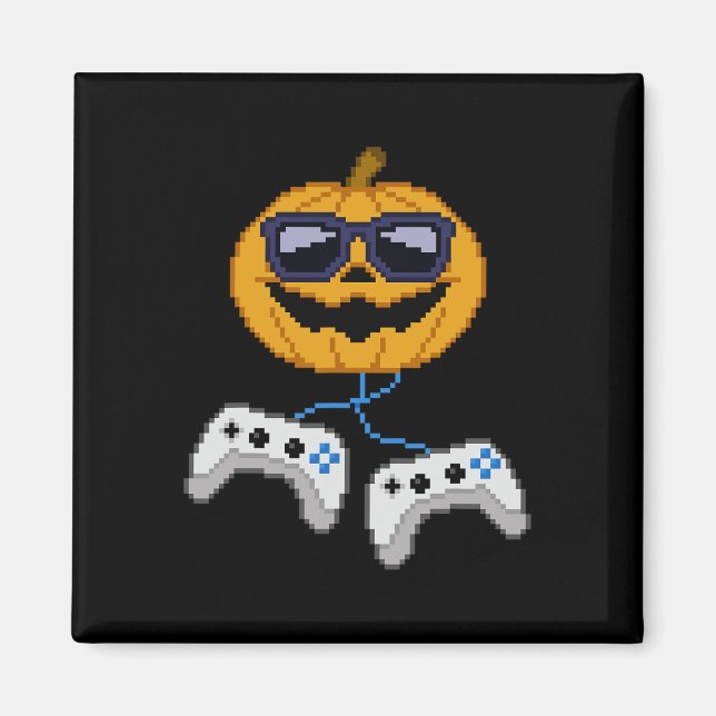 Halloween Kürbislaterne Pixated Gaming Gamer Bo Magnet (Vorne)