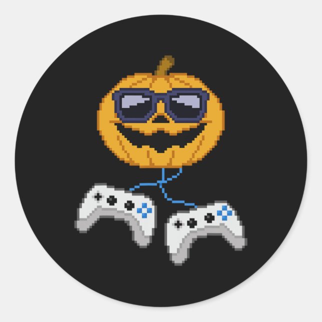 Halloween Kürbislaterne Pixated Gaming Gamer Bo Runder Aufkleber (Vorderseite)
