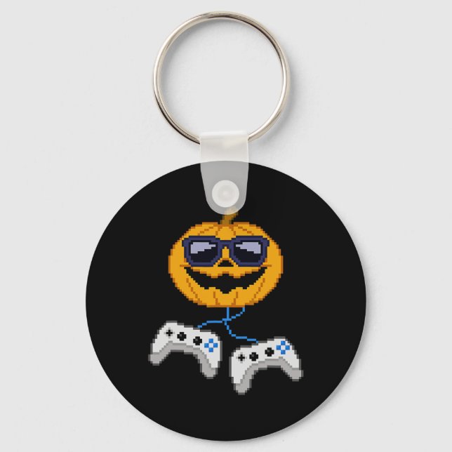 Halloween Kürbislaterne Pixated Gaming Gamer Bo Schlüsselanhänger (Vorderseite)