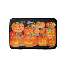 Halloween-Kürbislaternen mit Tieren Badematte