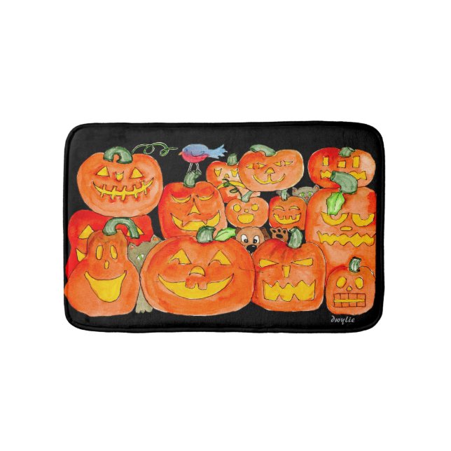 Halloween-Kürbislaternen mit Tieren Badematte (Vorderseite)
