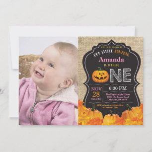 Halloween-Kürbismädchen 1. Geburtstag Pinkes Jute Einladung