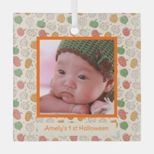 Halloween-Kürbismuster Orange-Foto Ornament Aus Glas
