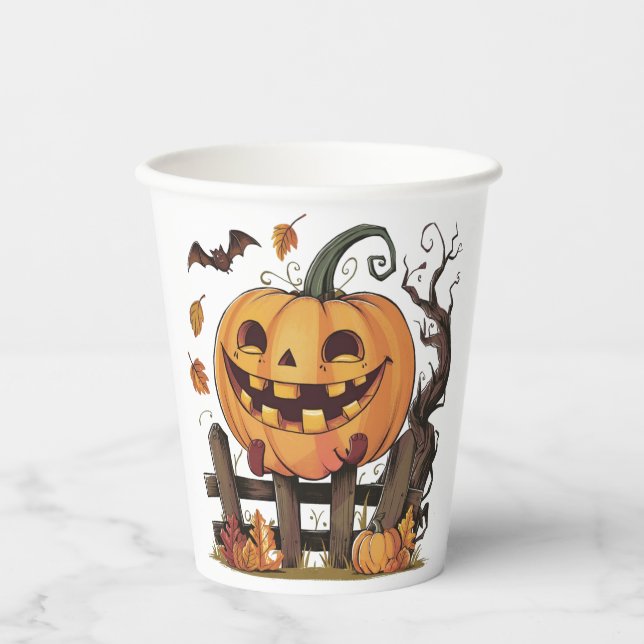 Halloween-Kürbispapiertasse Pappbecher (Vorderseite)