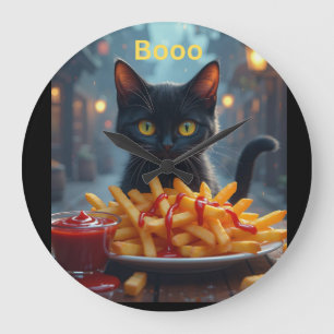 Halloween-Kürbispommes mit Ketchup Große Wanduhr