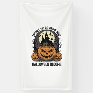 Halloween-Kürbisschloss Vintage Gruseliges T-Shirt Banner