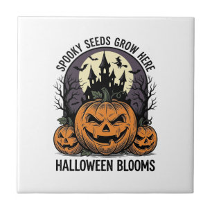 Halloween-Kürbisschloss Vintage Gruseliges T-Shirt Fliese