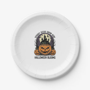 Halloween-Kürbisschloss Vintage Gruseliges T-Shirt Pappteller