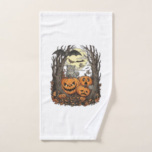 Halloween-Kürbisse Graue Katze Fledermaus Vollmond Handtuch