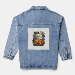 Halloween-Kürbisse Graue Katze Fledermaus Vollmond Jeansjacke