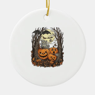 Halloween-Kürbisse Graue Katze Fledermaus Vollmond Keramik Ornament