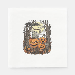 Halloween-Kürbisse Graue Katze Fledermaus Vollmond Serviette