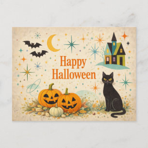 Halloween-Kürbisse in Orange im Stil der Mitte des Feiertagspostkarte