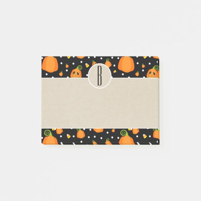Halloween-Kürbisse Kraft rustikales Monogramm Post-it Klebezettel (Vorderseite)