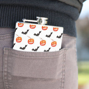 Halloween-Kürbisse und Fledermäuse, Süßes oder Sau Flachmann