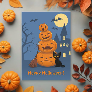 Halloween-Kürbisse und schwarze Katze Feiertagskarte