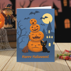 Halloween-Kürbisse und schwarze Katze Karte
