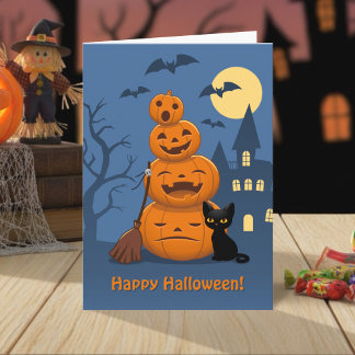Halloween-Kürbisse und schwarze Katze Karte