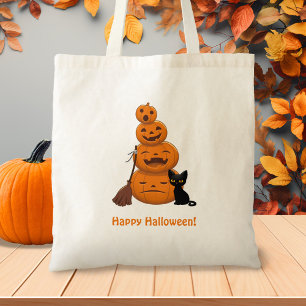 Halloween-Kürbisse und schwarze Katze Tragetasche