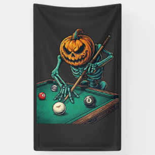 Halloween-Kürbisskelett spielt Pool-Billard Banner
