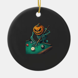 Halloween-Kürbisskelett spielt Pool-Billard Keramik Ornament