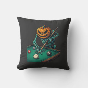 Halloween-Kürbisskelett spielt Pool-Billard Kissen