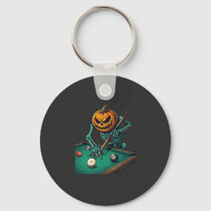 Halloween-Kürbisskelett spielt Pool-Billard Schlüsselanhänger