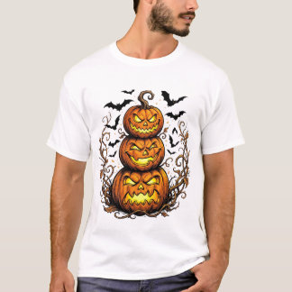 Halloween-Kürbisstapel mit fliegenden Fledermäusen T-Shirt