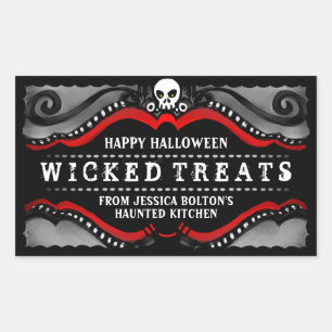 Halloween Label Leckereien & Drinks Schwarz-weiß Rechteckiger Aufkleber