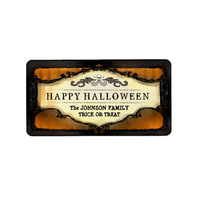 Halloween Labels - Orange & Black Custom Halloween Adressaufkleber (Vorne)