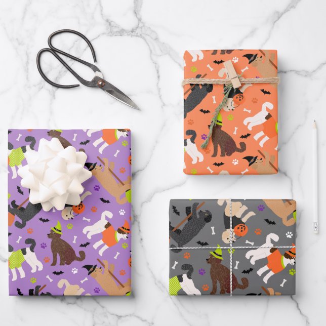Halloween Labradoodle / Goldendoodle Geschenkpapier Set (Vorderseite)