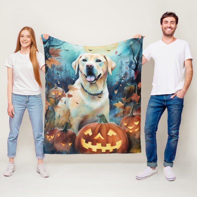Halloween Labrador mit Pumpkins Beängstigend Fleecedecke (Beispiel)