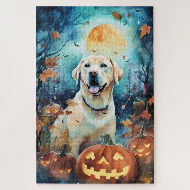 Halloween Labrador mit Pumpkins Beängstigend Puzzle (Vertikal)