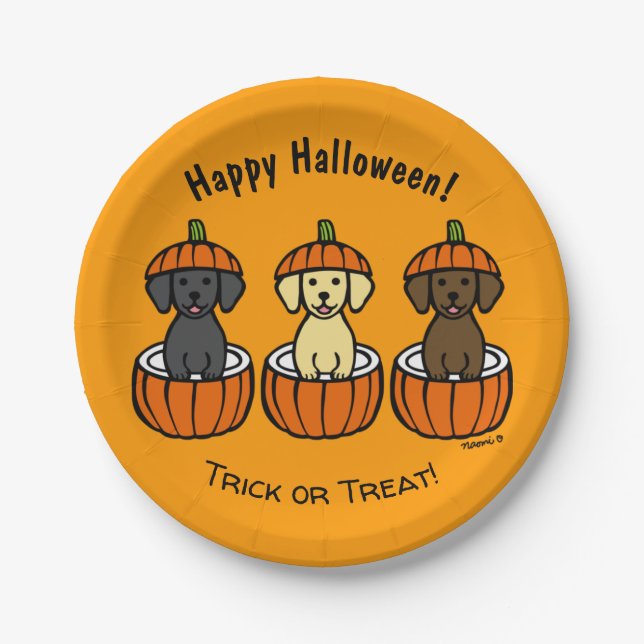 Halloween Labrador Puppies und Pumpkins Pappteller (Vorderseite)