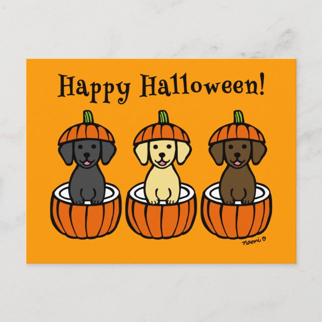 Halloween Labrador Puppies und Pumpkins Postkarte (Vorderseite)