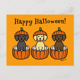 Halloween Labrador Puppies und Pumpkins Postkarte
