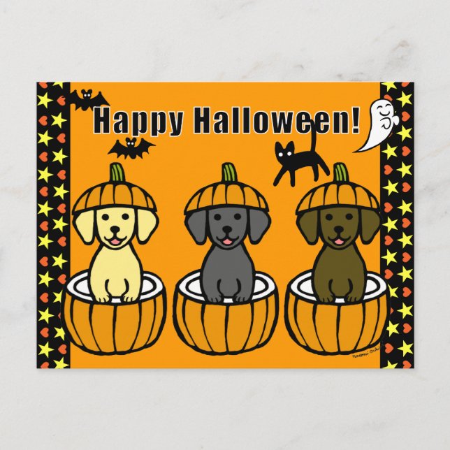 Halloween Labrador Puppies und Pumpkins Postkarte (Vorderseite)