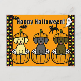 Halloween Labrador Puppies und Pumpkins Postkarte