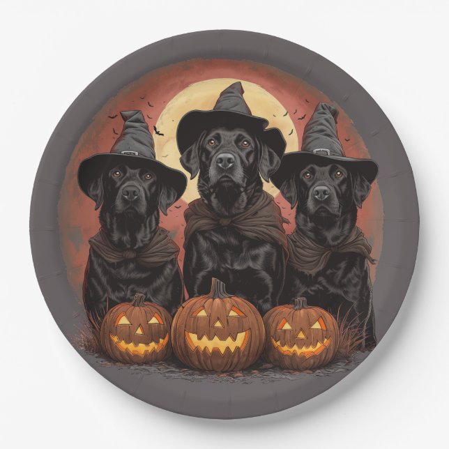 Halloween Labrador Retriever Hunde Hexenhats Pappteller (Vorderseite)