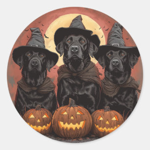 Halloween Labrador Retriever Hunde Hexenhats Runder Aufkleber