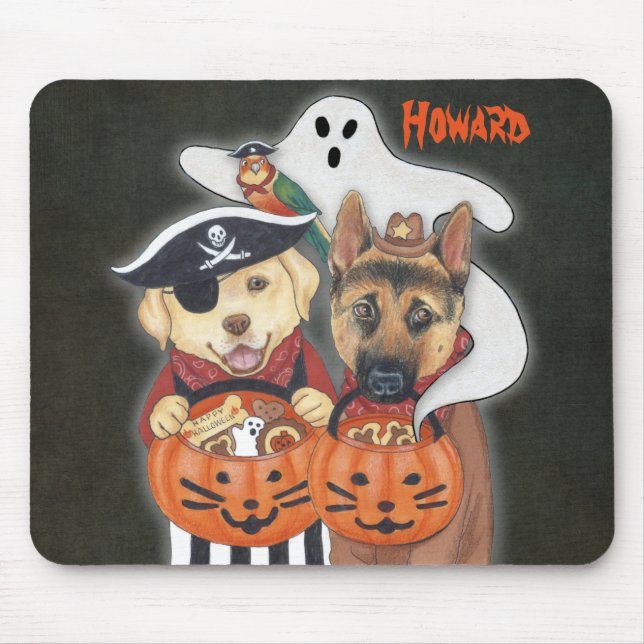 Halloween-Labrador, -schäfer und -papagei in den Mousepad (Vorne)