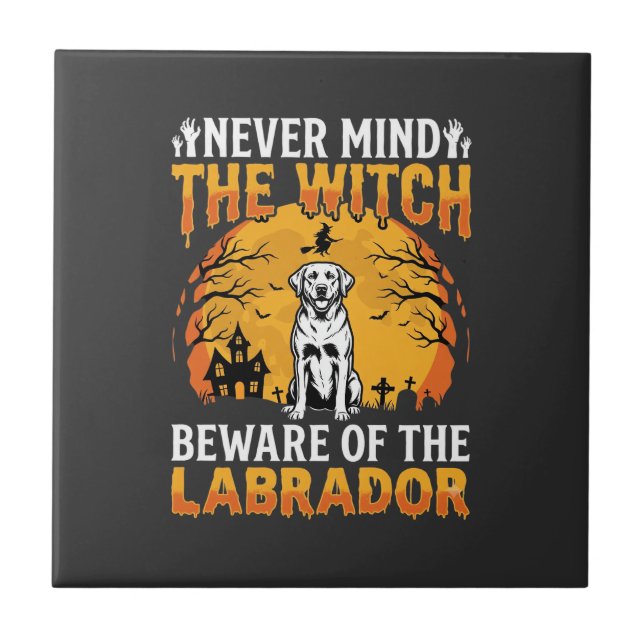 Halloween Labrador Vorsicht vor dem Hund Fliese (Vorderseite)